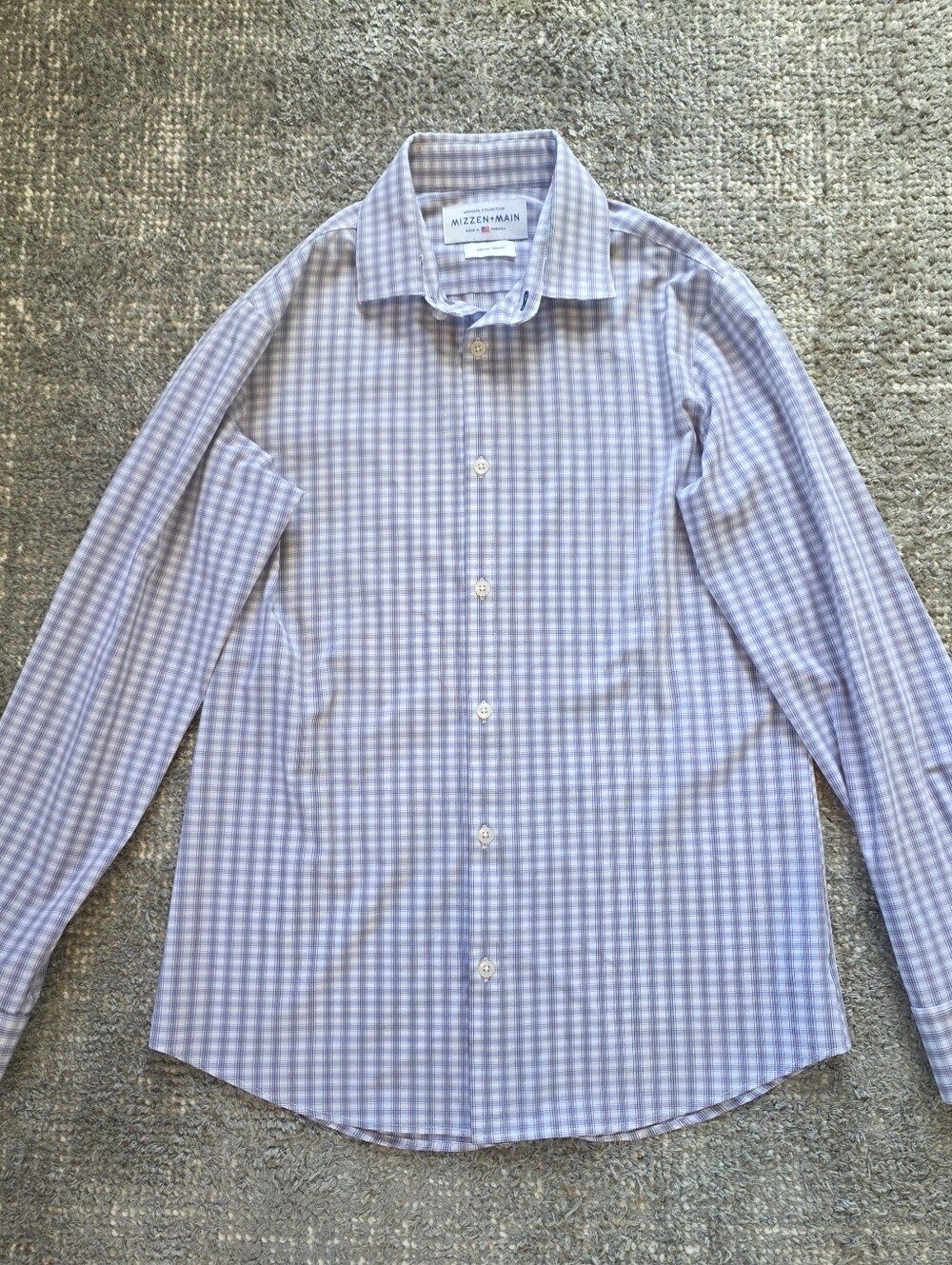 Mizzen + Main Leeward Mens Medium Trim Red Blue Check Performance stretch shirt